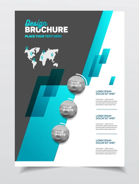 İş broşür tasarımı. Yıllık rapor vektör çizim şablonu. El ilanı kurumsal kapak. İş sunumu ile fotoğraf ve geometrik grafik öğeleri. — Stok Vektör