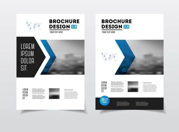 Zakelijke brochureontwerp. Jaarlijkse vector illustratie rapportsjabloon. Flyer corporate dekking. Bedrijfspresentatie met foto en geometrische grafische elementen. — Stockvector