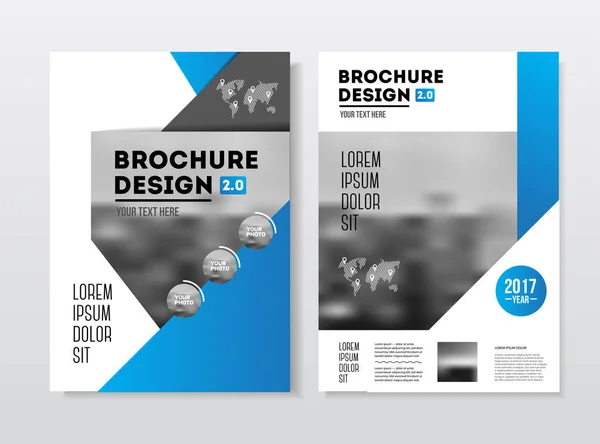 Zakelijke brochureontwerp. Jaarlijkse vector illustratie rapportsjabloon. Flyer corporate dekking. Bedrijfspresentatie met foto en geometrische grafische elementen. — Stockvector