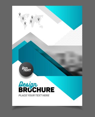 İş broşür tasarımı. Yıllık rapor vektör çizim şablonu. A4 boyutu kurumsal iş katalog kapak. İş sunumu ile fotoğraf ve geometrik grafik öğeleri.