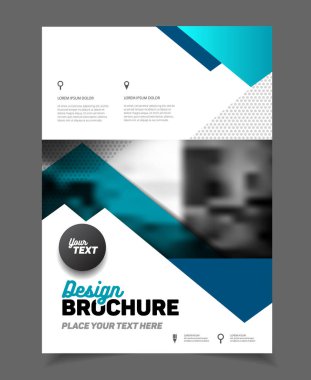 İş broşür tasarımı. Yıllık rapor vektör çizim şablonu. A4 boyutu kurumsal iş katalog kapak. İş sunumu ile fotoğraf ve geometrik grafik öğeleri.