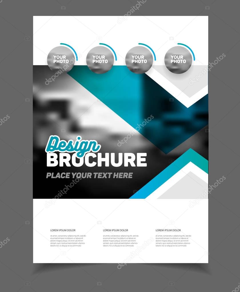 Business Brochure design. Annual report vector illustration template. A4 size corporate business catalogue cover. Business presentation with photo and geometric graphic elements.