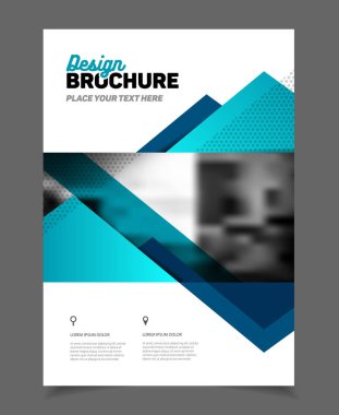 İş broşür tasarımı. Yıllık rapor vektör çizim şablonu. A4 boyutu kurumsal iş katalog kapak. İş sunumu ile fotoğraf ve geometrik grafik öğeleri.