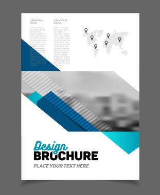 İş broşür tasarımı. Yıllık rapor vektör çizim şablonu. A4 boyutu kurumsal iş katalog kapak. İş sunumu ile fotoğraf ve geometrik grafik öğeleri.