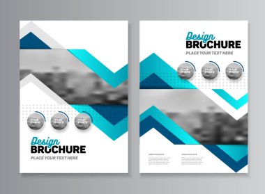 İş broşür tasarımı. Yıllık rapor vektör çizim şablonu. A4 boyutu kurumsal iş katalog kapak. İş sunumu ile fotoğraf ve geometrik grafik öğeleri.