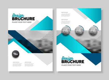 İş broşür tasarımı. Yıllık rapor vektör çizim şablonu. A4 boyutu kurumsal iş katalog kapak. İş sunumu ile fotoğraf ve geometrik grafik öğeleri.