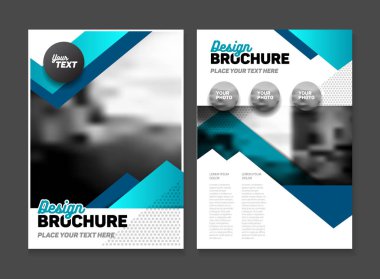 İş broşür tasarımı. Yıllık rapor vektör çizim şablonu. A4 boyutu kurumsal iş katalog kapak. İş sunumu ile fotoğraf ve geometrik grafik öğeleri.