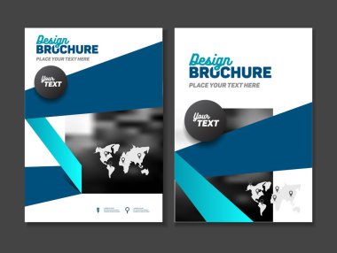 İş broşür tasarımı. Yıllık rapor vektör çizim şablonu. A4 boyutu kurumsal iş katalog kapak. İş sunumu ile fotoğraf ve geometrik grafik öğeleri.