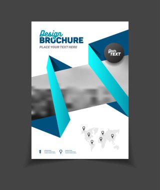 İş broşür tasarımı. Yıllık rapor vektör çizim şablonu. A4 boyutu kurumsal iş katalog kapak. İş sunumu ile fotoğraf ve geometrik grafik öğeleri.