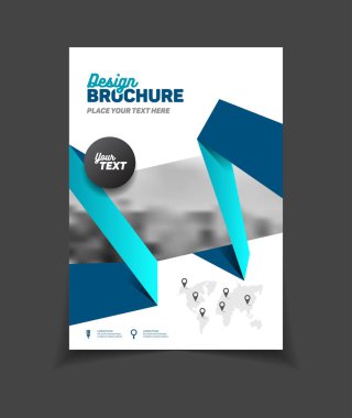 İş broşür tasarımı. Yıllık rapor vektör çizim şablonu. A4 boyutu kurumsal iş katalog kapak. İş sunumu ile fotoğraf ve geometrik grafik öğeleri.