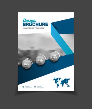 İş broşür tasarımı. Yıllık rapor vektör çizim şablonu. A4 boyutu kurumsal iş katalog kapak. İş sunumu ile fotoğraf ve geometrik grafik öğeleri.