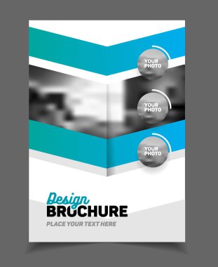 İş broşür tasarımı. Yıllık rapor vektör çizim şablonu. A4 boyutu kurumsal iş katalog kapak. İş sunumu ile fotoğraf ve geometrik grafik öğeleri.