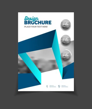 İş broşür tasarımı. Yıllık rapor vektör çizim şablonu. A4 boyutu kurumsal iş katalog kapak. İş sunumu ile fotoğraf ve geometrik grafik öğeleri.