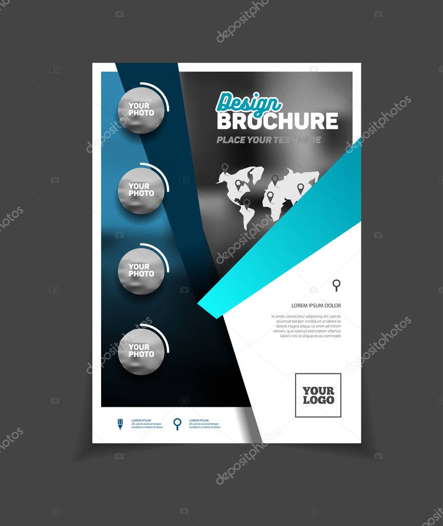 Business Brochure design. Annual report vector illustration template. A4 size corporate business catalogue cover. Business presentation with photo and geometric graphic elements.