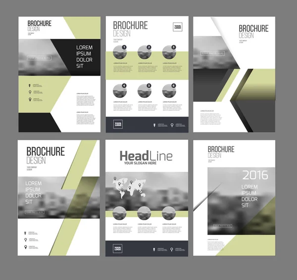 Sex flygblad marknadsföring mallar med foto, text och karta — Stock vektor