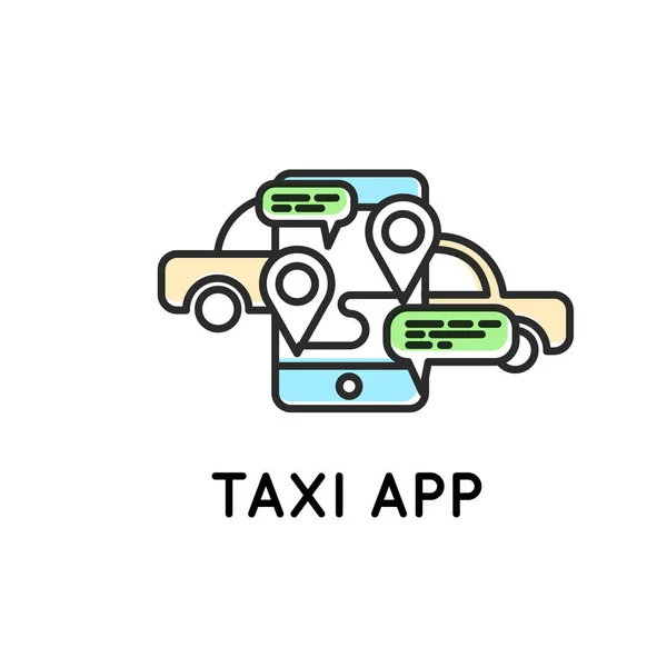 App mobile per ordinare taxi Icona semplice per web o stampa. Comunicazione mobile in taxi. Parla con lo smartphone . — Vettoriale Stock