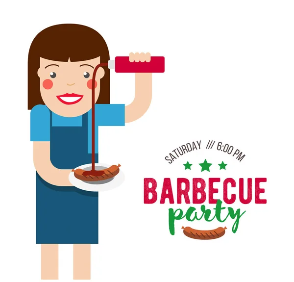 Barbecue party cartoon mensen — Stockvector