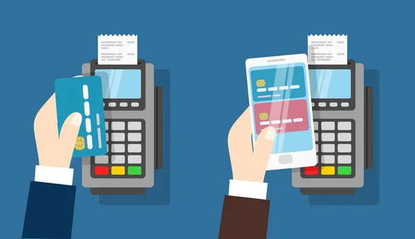 Fizetés NFC pos terminál. Vezeték nélküli fizetés — Stock Vector