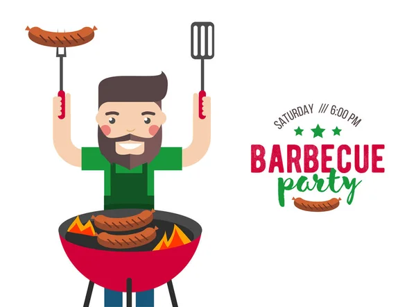 Barbecue party cartoon people — Stock Vector