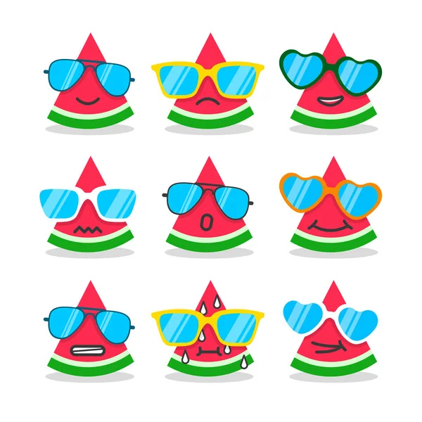 Karikatur-Wassermelonen-Emojis mit Emotionen. — Stockvektor