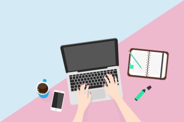 Bilgisayarda çalışan işkadını havai görünümü