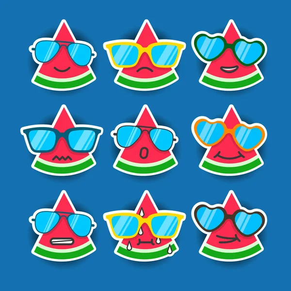 Wassermelonen-Emojis mit Sonnenbrille — Stockvektor