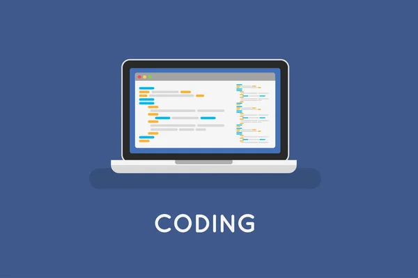 Kodning php eller html på laptop. Programmering — Stock vektor