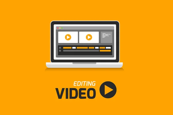 Logiciel de production vidéo sur ordinateur portable. icône du vidéaste — Image vectorielle