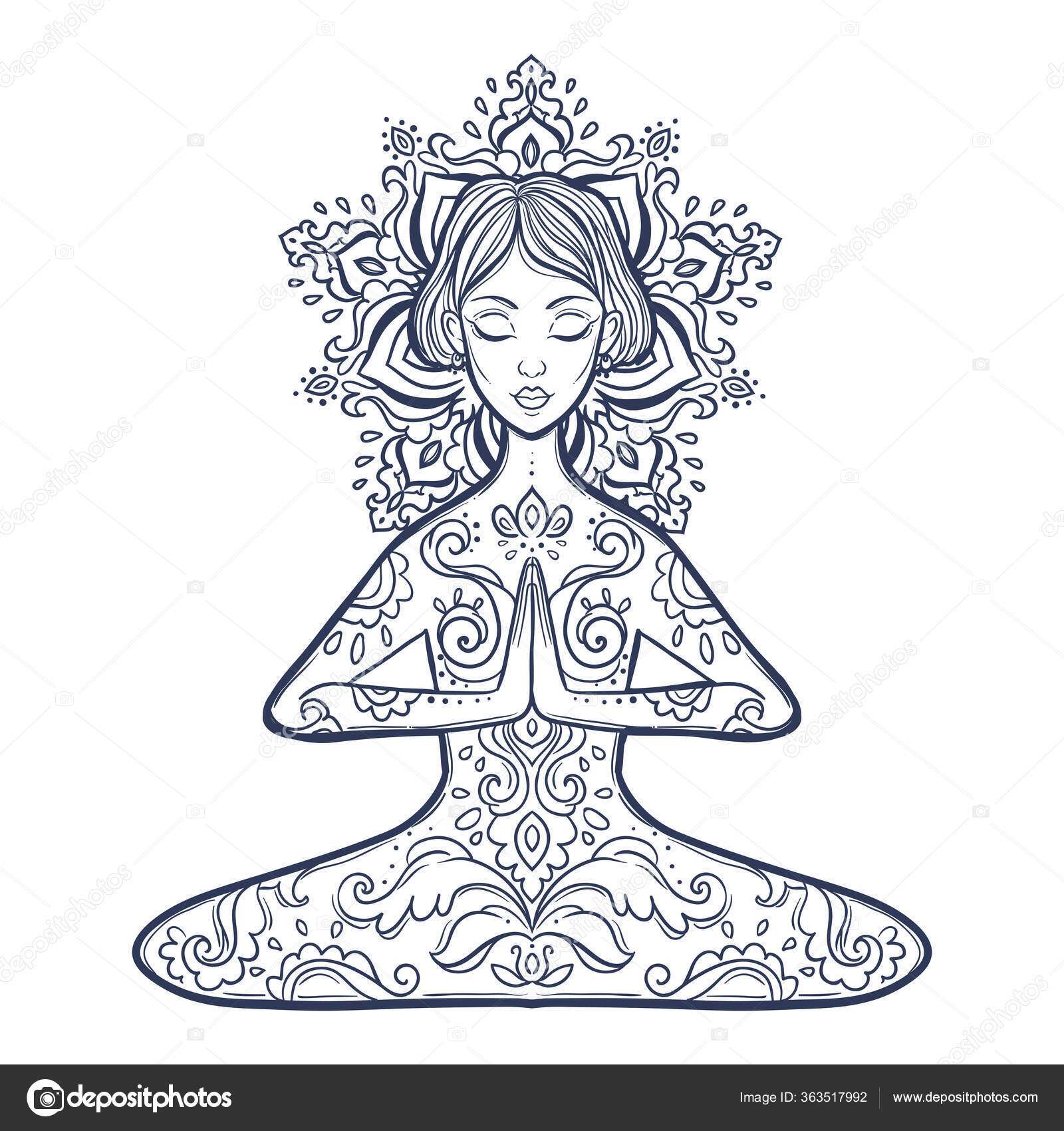 Декоративная Женщина В Позе Йоги Векторная Иллюстрация В.