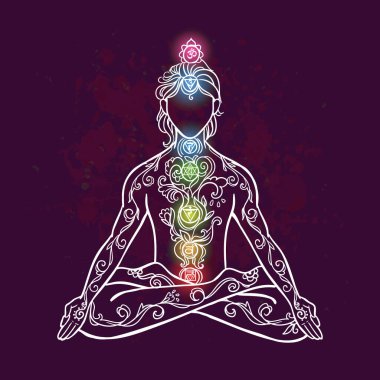 Yoga pozu veren süslü bir adam. Yoga yapan adamla güzel bir kart.