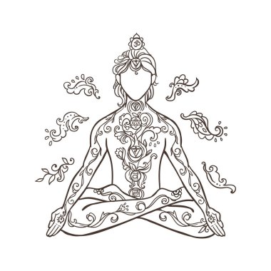 Yoga pozu veren süslü bir adam. Yoga yapan adamla güzel bir kart.