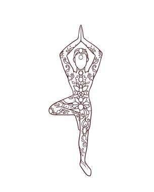 Yoga pozu veren süslü bir adam. Yoga yapan adamla güzel bir kart.