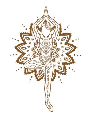 Yoga pozu veren süslü bir adam. Yoga yapan adamla güzel bir kart.