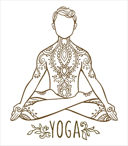 Yoga pozu veren süslü bir adam. Yoga yapan adamla güzel bir kart. — Stok Vektör