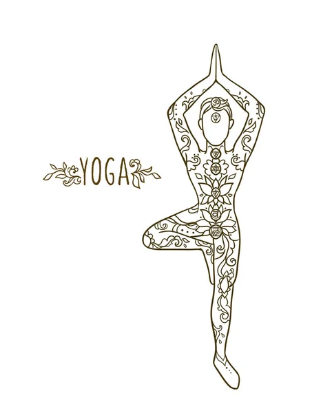 Uomo ornamentale in posa yoga Ornamento bella carta con uomo yoga — Vettoriale Stock