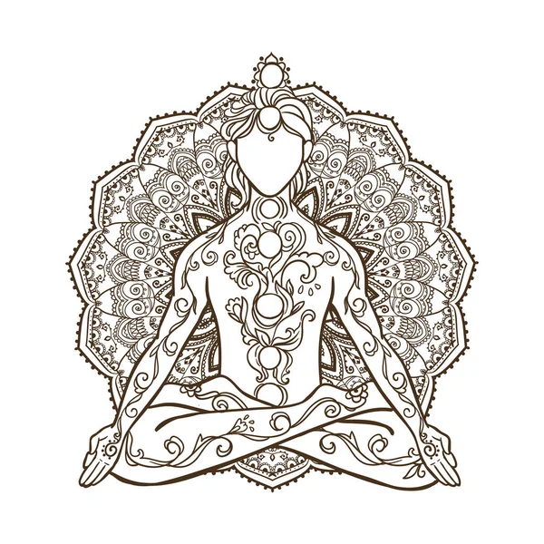 Ornament carte frumoasă cu yoga om ilustrare vector etnic — Vector de stoc