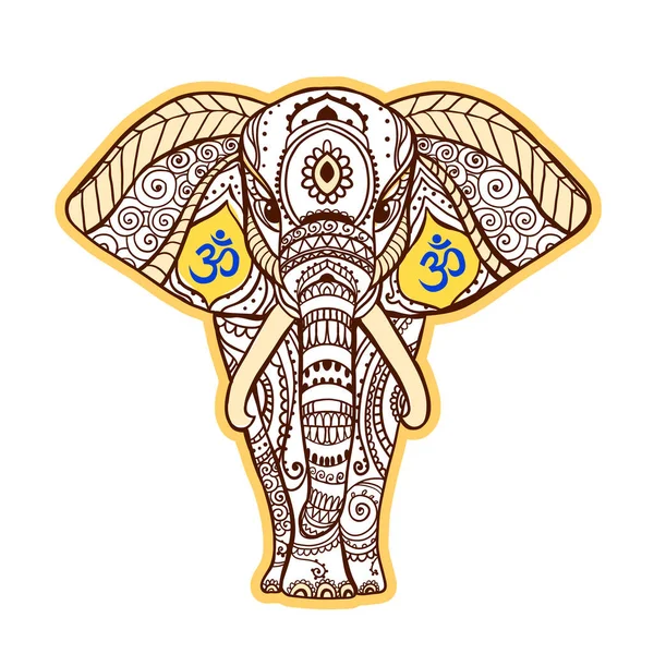 Elefante Negro Boho. Ilustración vectorial. Elefante y signo Om — Vector de stock