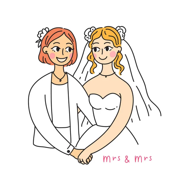 LGBT Concepto de familia lesbiana Tarjeta de boda. Mujer LGBT Pareja — Vector de stock