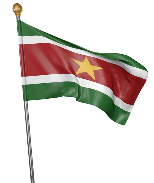 Flagga för land Surinams isolerad på vit bakgrund, 3d-rendering — Stockfoto