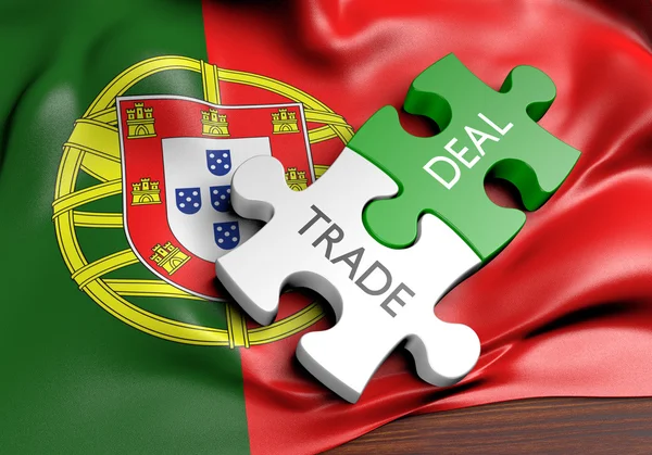 Acordos de comércio de Portugal e o conceito de comércio internacional, renderização em 3d — Fotografia de Stock