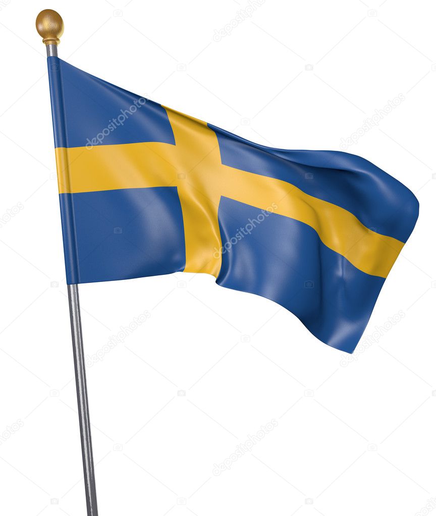 National flag for country of Sweden isolated on white background, 3D rendering