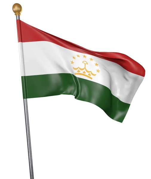 Bandiera nazionale per il paese del Tagikistan isolato su sfondo bianco, rendering 3D — Foto Stock