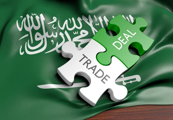 Торговые сделки Саудовской Аравии и концепция международной торговли, 3D-рендеринг — стоковое фото