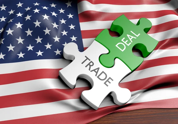 Торговые сделки Соединенных Штатов и концепция международной торговли, 3D-рендеринг — стоковое фото