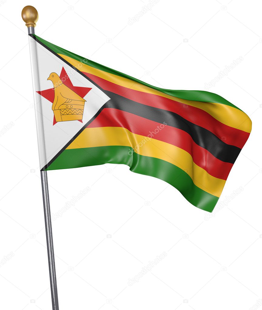 National flag for country of Zimbabwe isolated on white background, 3D