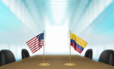 Amerika Birleşik Devletleri ve Kolombiya ilişkiler ve ticaret görüşmeleri, 3d render başa çıkmak