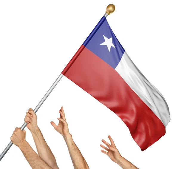 Selección de personas manos levantando la bandera nacional de Chile, representación 3D aislada sobre fondo blanco —  Fotos de Stock