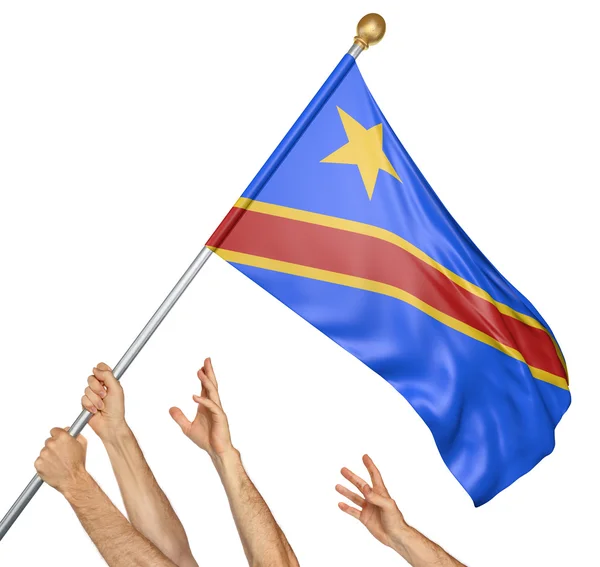 Tým národy rukou chov Dr Kongo státní vlajka, 3d vykreslování izolovaných na bílém pozadí — Stock fotografie