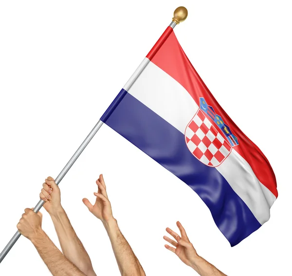Команда народів рук підвищення Хорватії Національний прапор, 3d-рендерінг ізольовані на білому тлі — стокове фото