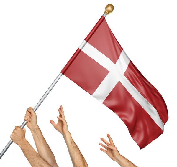 덴마크 국립 올리는 사람들의 팀 플래그, 흰색 배경에 고립 된 3 차원 렌더링 — 스톡 사진
